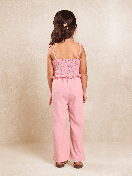 Young Girls Comfy Ruched Ruffle Jumpsuit