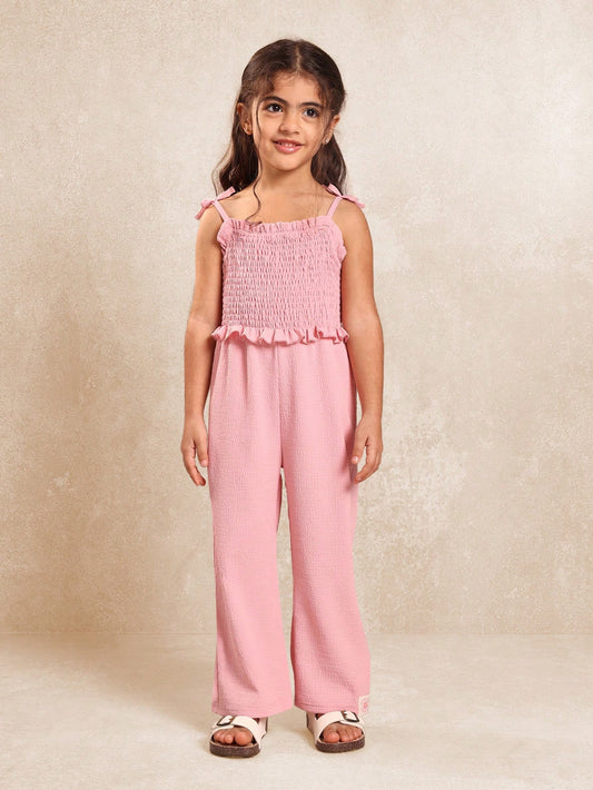 Young Girls Comfy Ruched Ruffle Jumpsuit Pink