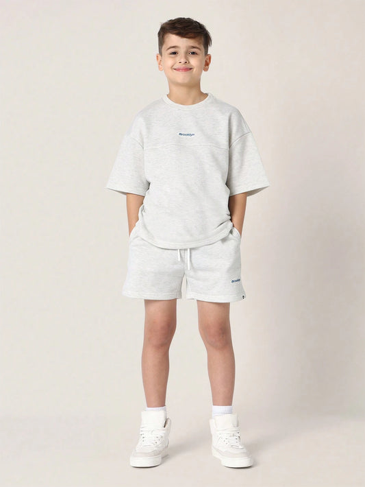 Tween Boys Comfy Oversized Fit Short Sleeve Tee And Short Light Grey