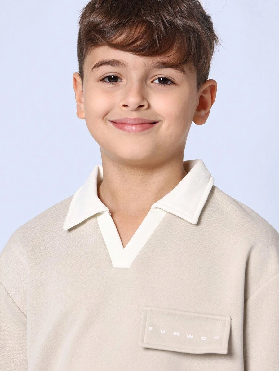 Tween Boys Comfy Boxy Fit V-Neck Polo And Cargo Short With Drawstrings