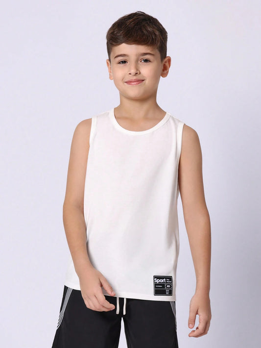 Tween Boys Comfy Solid White Tank Top With Branded Label White