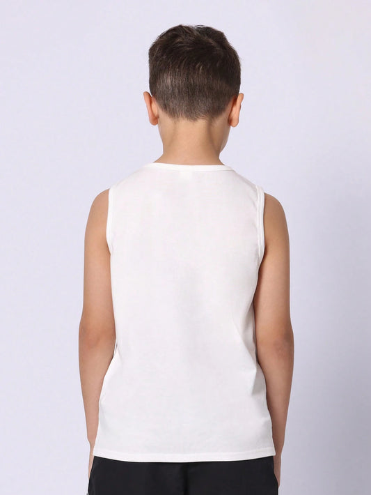 Tween Boys Comfy Solid White Tank Top With Branded Label