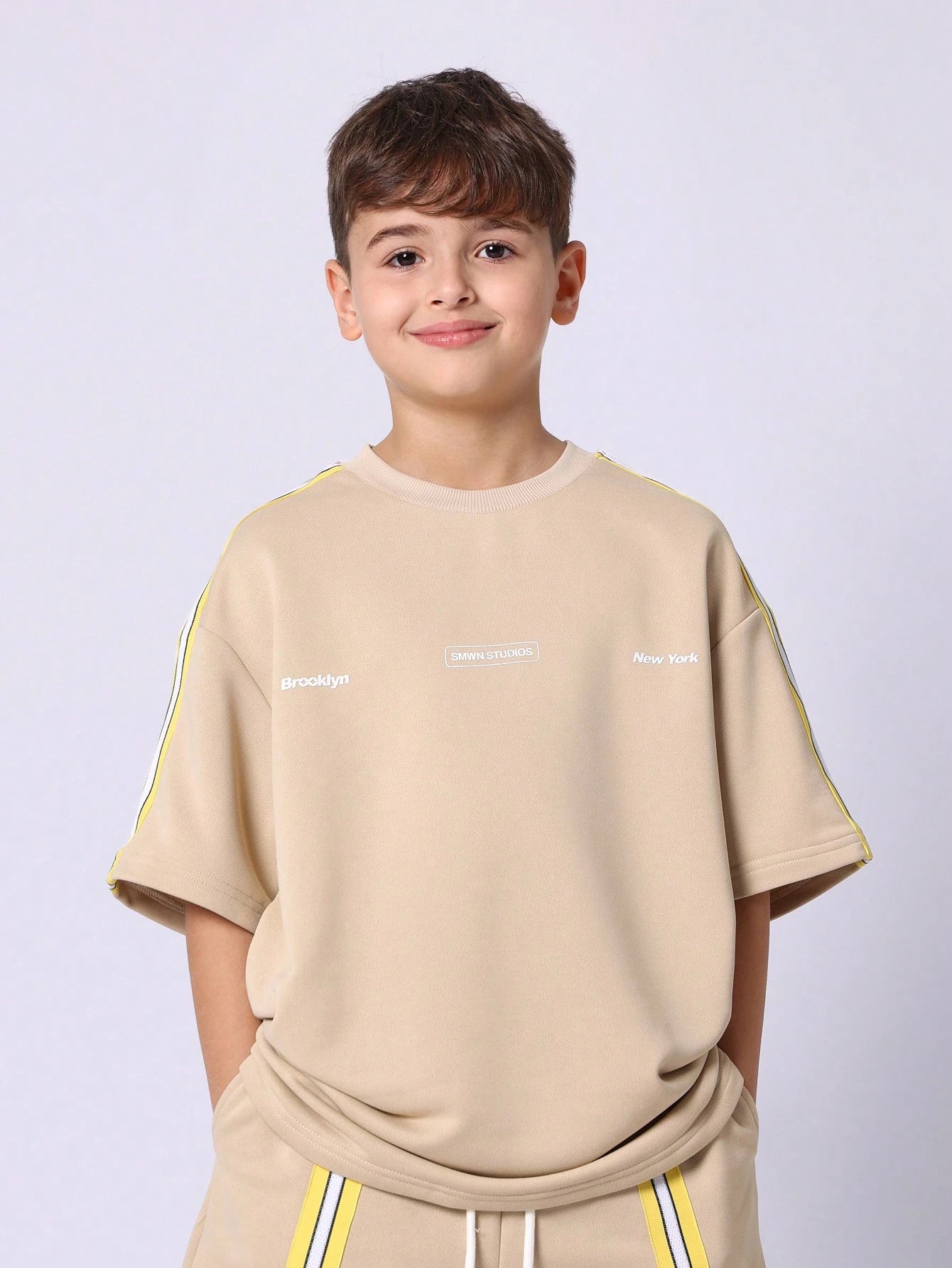 Tween Boys Comfy Oversized Fit Short Sleeve Tee And Short With Stripe Tape