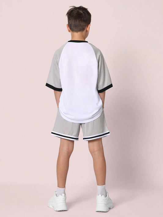 Tween Boys Comfy Oversized Fit Raglan Contrast Short Sleeve Tee And Short