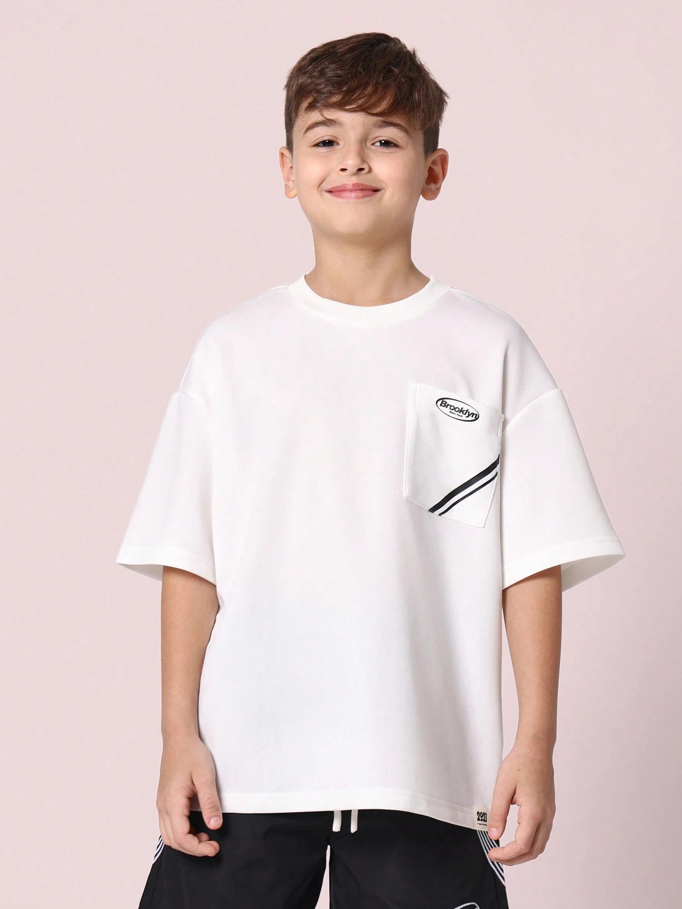Tween Boys Comfy Oversized Fit Short Sleeve Stripe Pocket Tee White