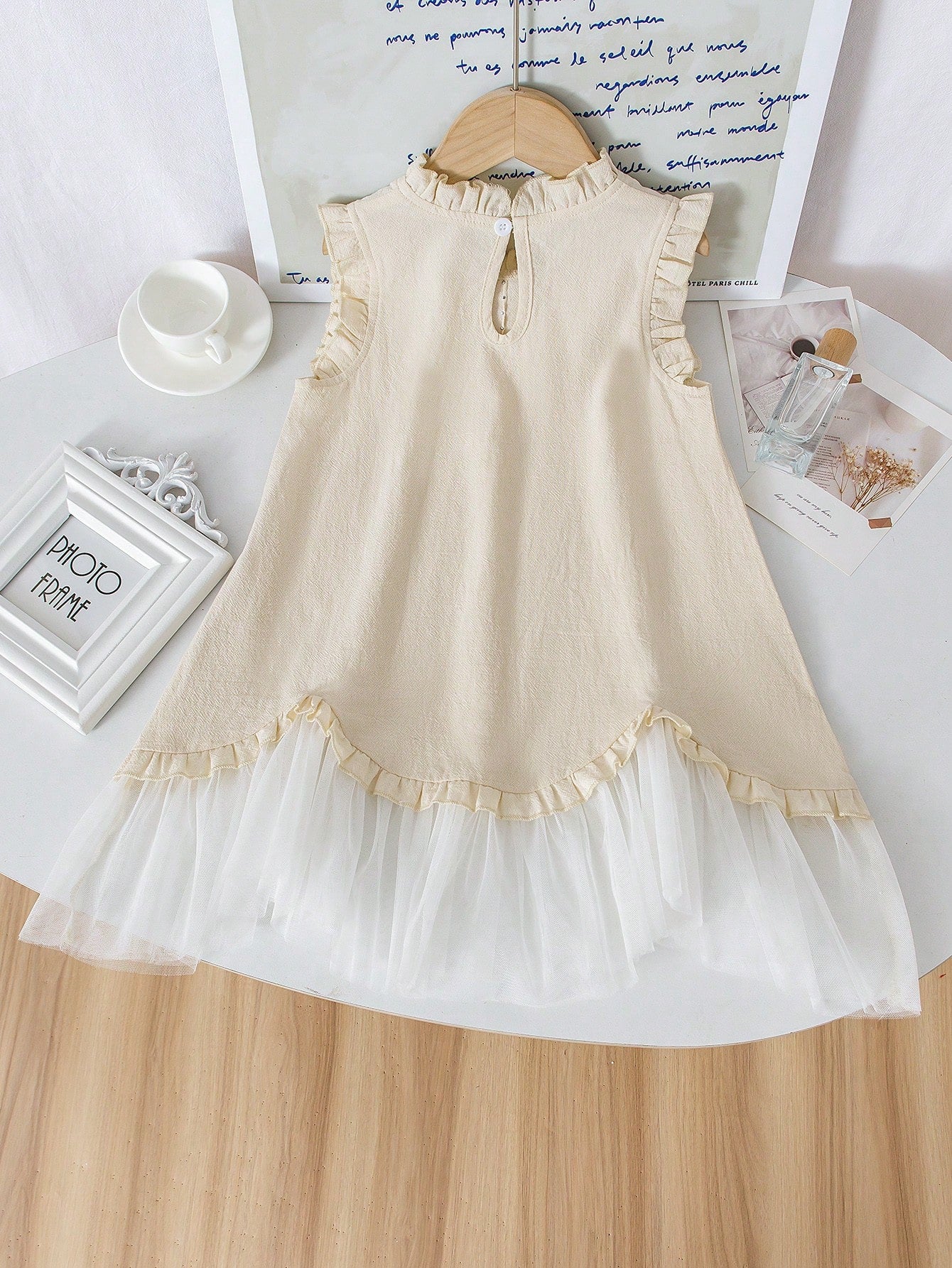 Young Girl Ruffle Trim White Mesh Dress