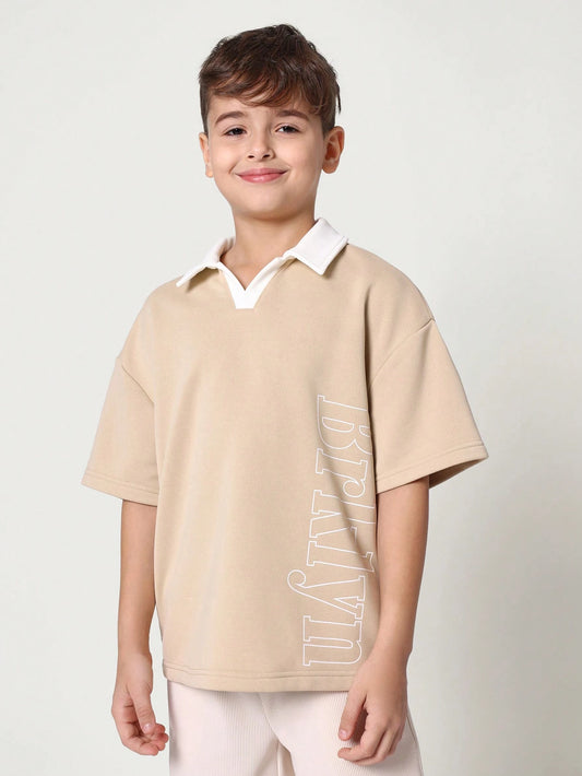 Tween Boys Comfy Regular Fit Short Sleeve Polo Top Khaki