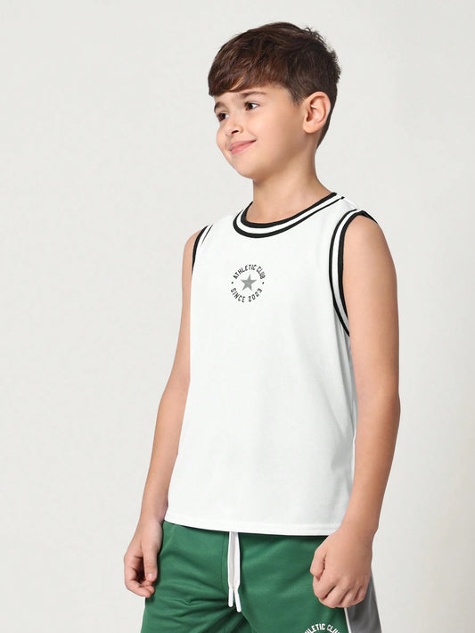 Tween Boys Comfy Mesh Tank With Small Graphic Print White