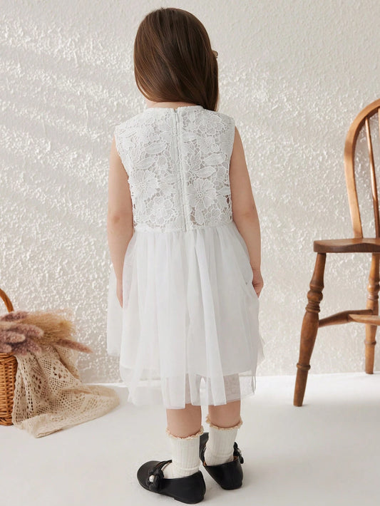 Young Girls' French Elegant White Lace Woven Loose Camisole Dress