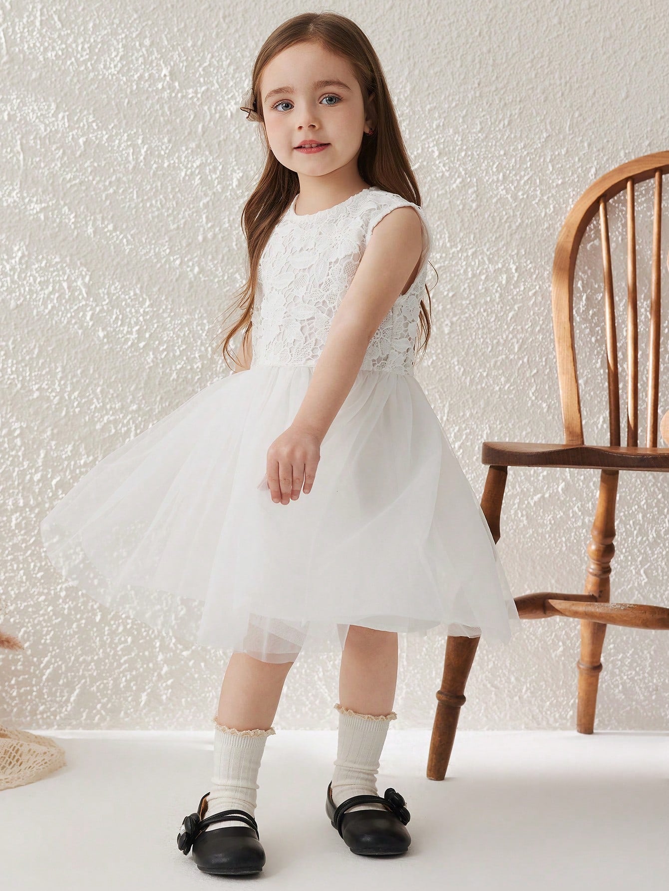 Young Girls' French Elegant White Lace Woven Loose Camisole Dress