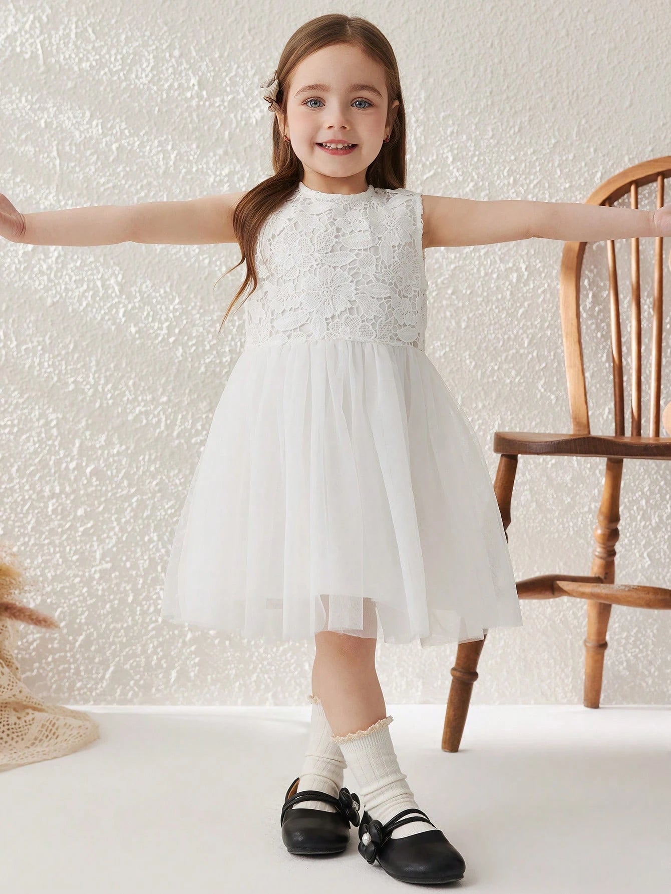Young Girls' French Elegant White Lace Woven Loose Camisole Dress