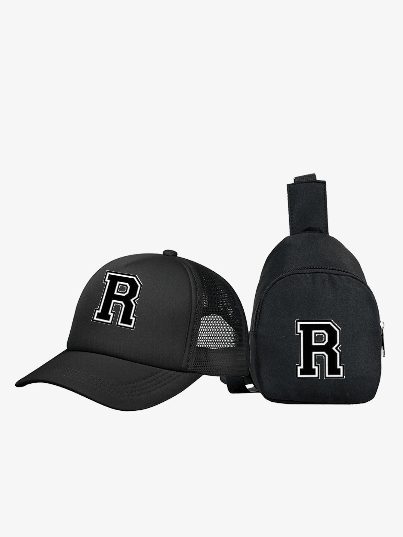 2pcs/Set Kids 26 Letters Printed Truck Driver Hat And Chest Bag Set