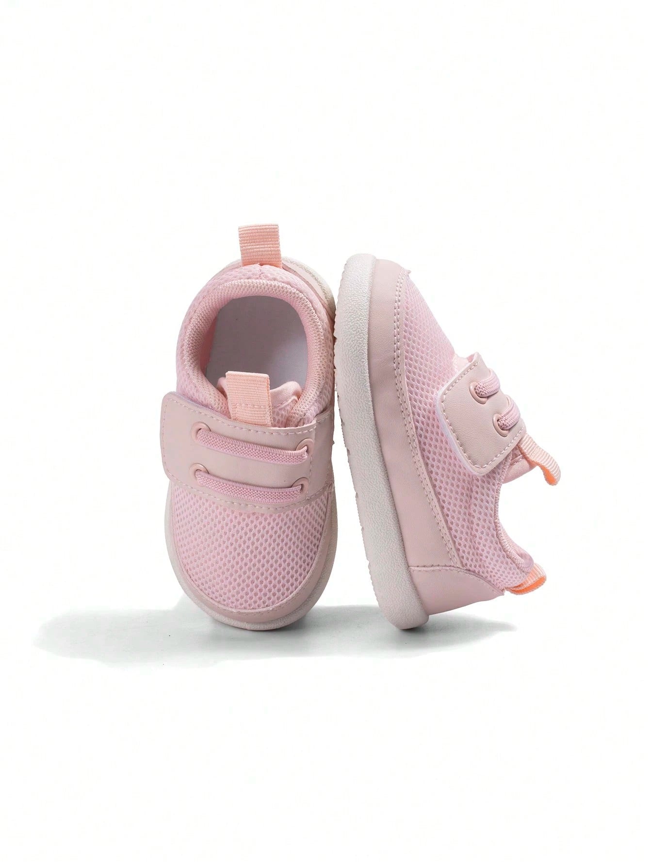 1 Pair Girl's Pink Mesh Hook And Loop Flat Casual Sporty Shoes