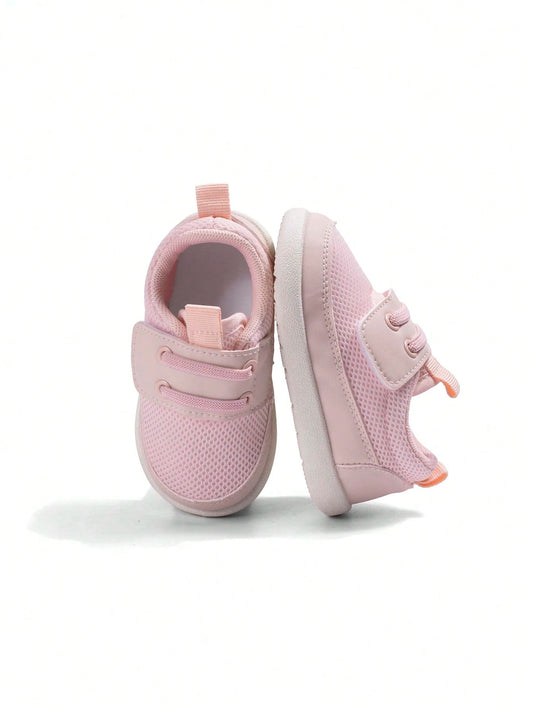 1 Pair Girl's Pink Mesh Hook And Loop Flat Casual Sporty Shoes