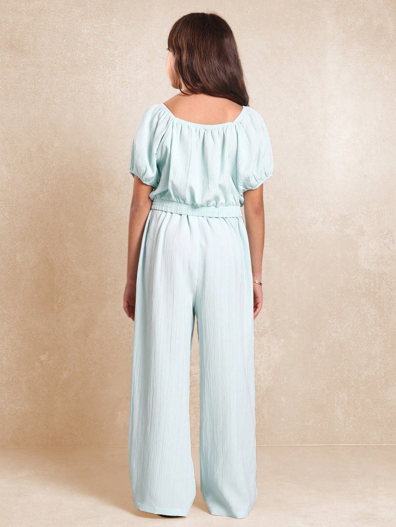 Tween Girls Blue Crop Bardot Top And Straight Fit Pants