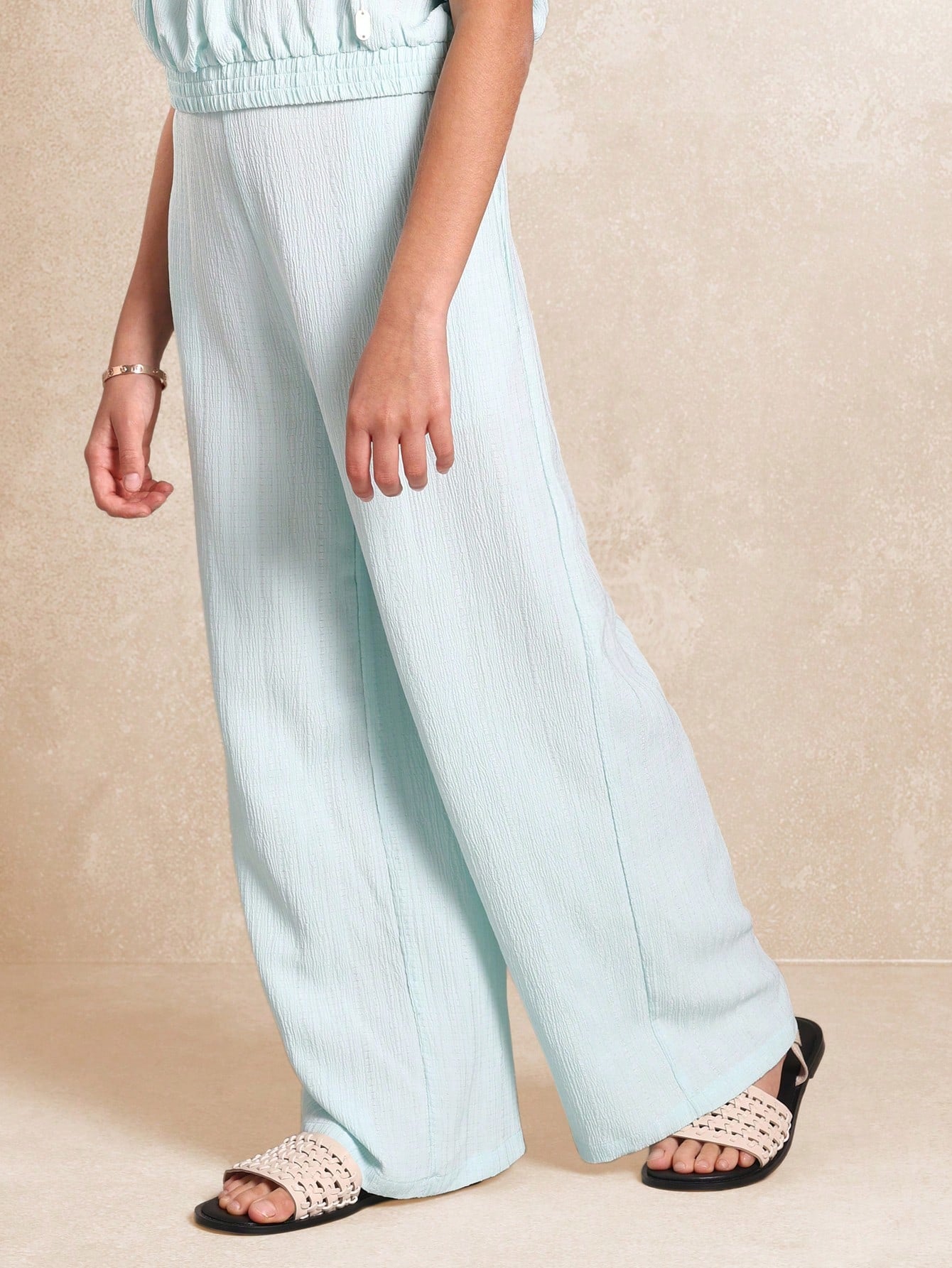 Tween Girls Blue Crop Bardot Top And Straight Fit Pants