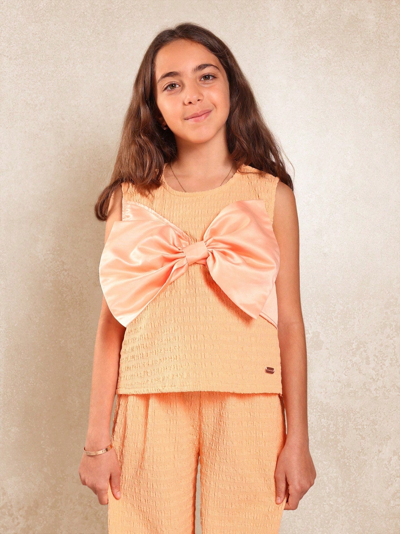 Tween Girls Sleeveless Top With Large Bow And Wide Leg Pant