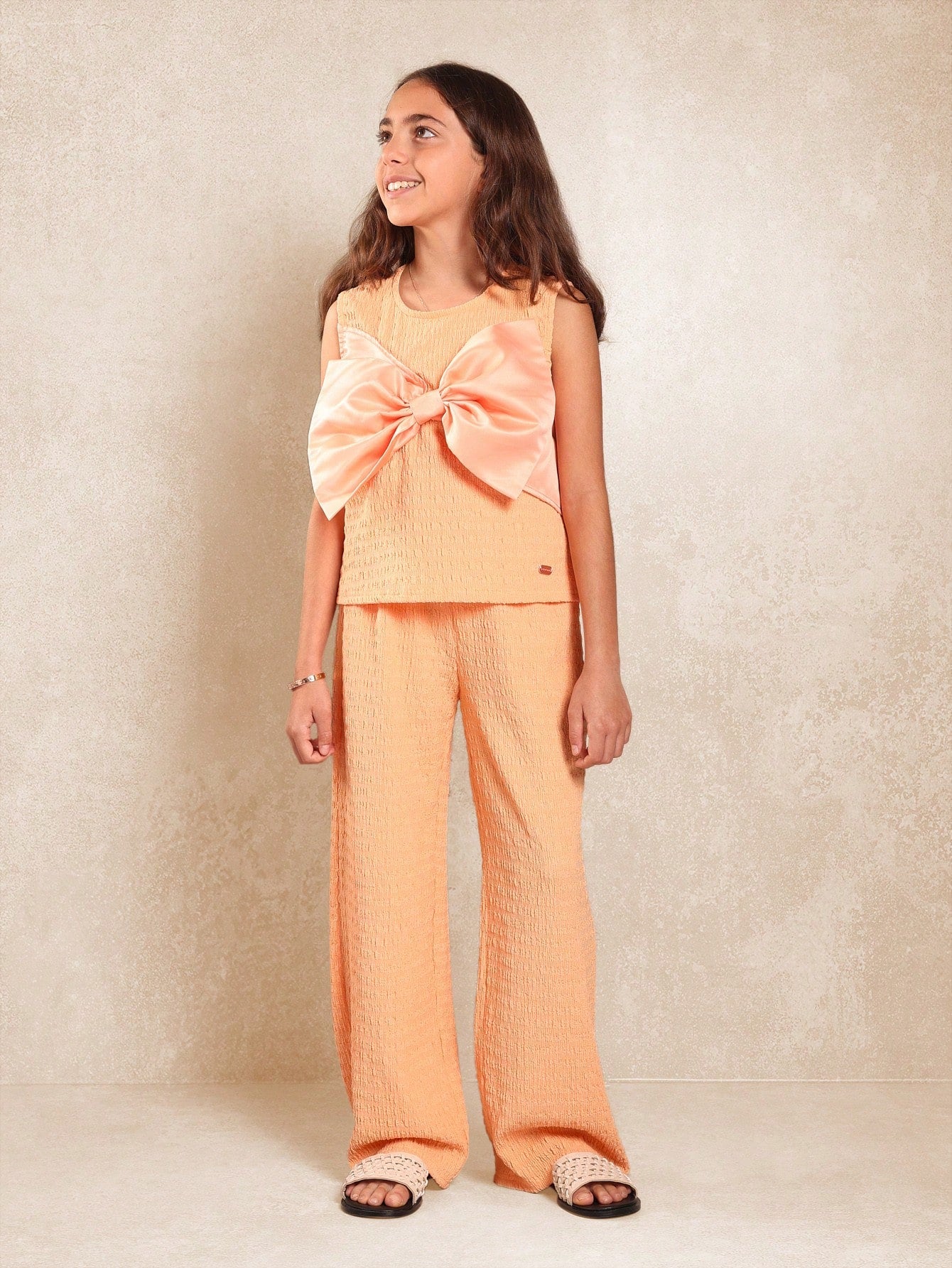 Tween Girls Sleeveless Top With Large Bow And Wide Leg Pant