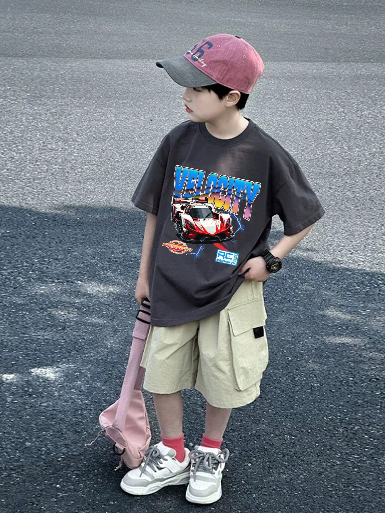 2pcs/Set Young Boys Casual Comfortable Car Print Short Sleeve Top And Shorts Multicolor