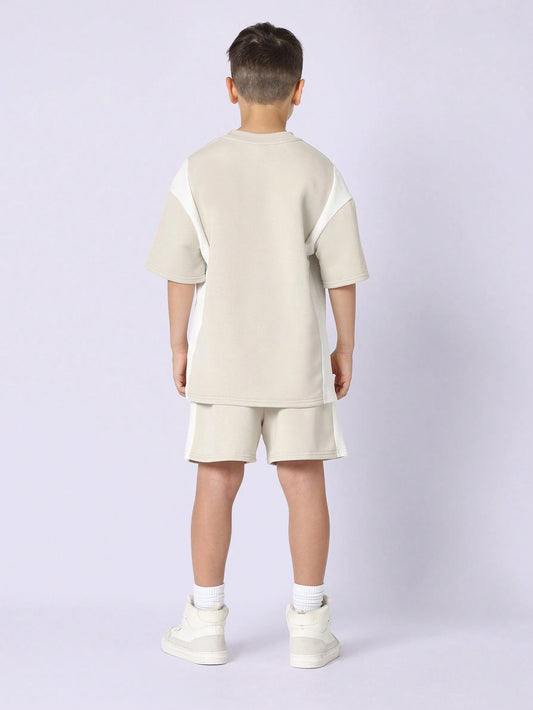 Tween Boys Comfy Regular Fit Colour Block Panel Textured Short Sleeve Tee And Short