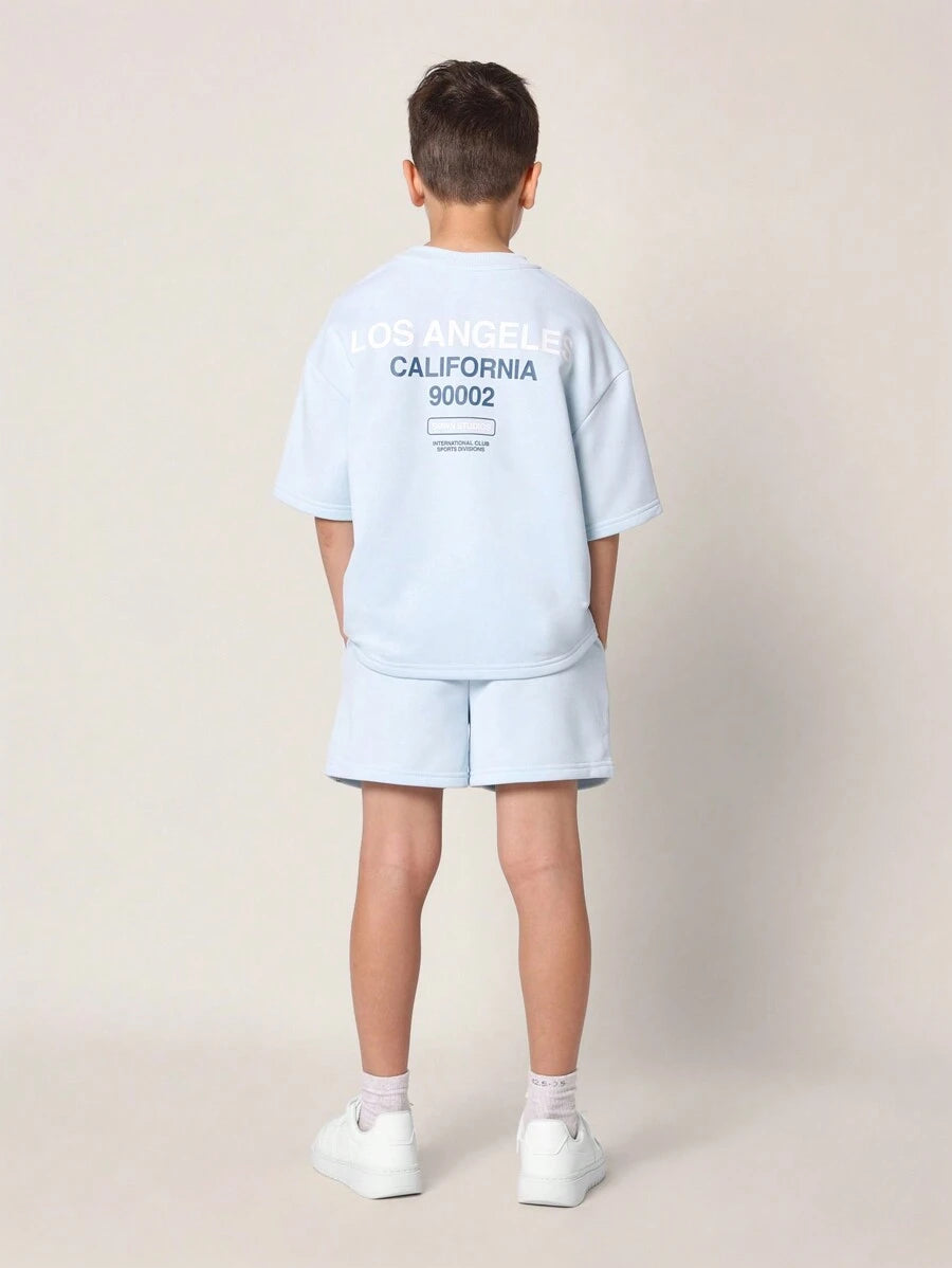 Tween Boys Comfy Regular Fit Short Sleeve Tee And Short With La & California Graphic Print Blue
