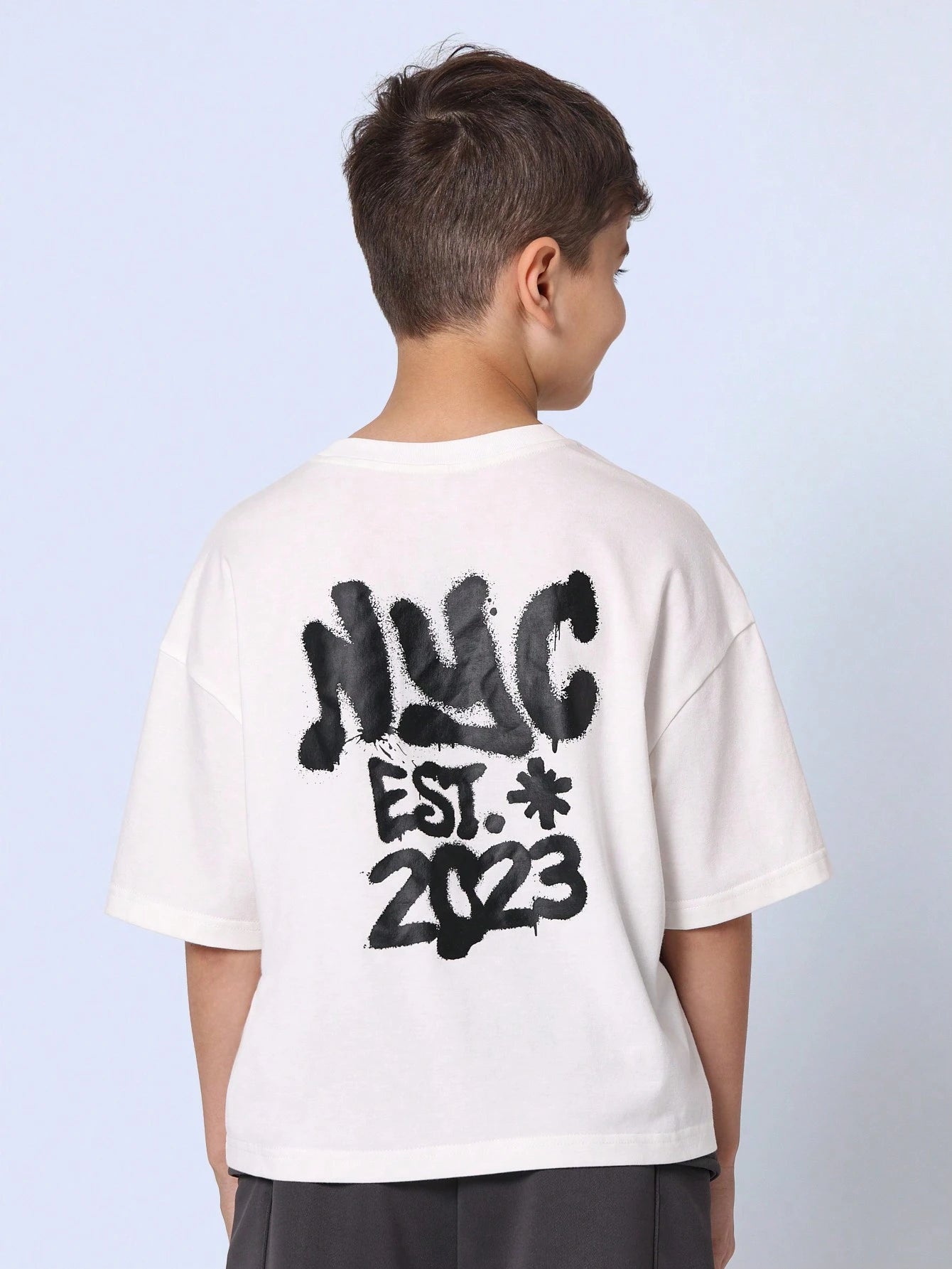 Tween Boys Comfy Oversized Fit Short Sleeve Tee With NYC Graphic Print White