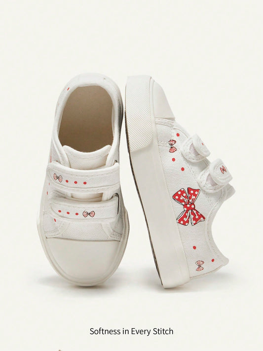 Cute Bow Decor Fashion Versatile All-Match Color Casual Sport Hook-And-Loop Flat Canvas Beige