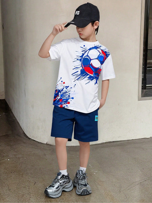 Tween Boy Soccer Graphic Short Sleeve T-Shirt & Shorts Set White