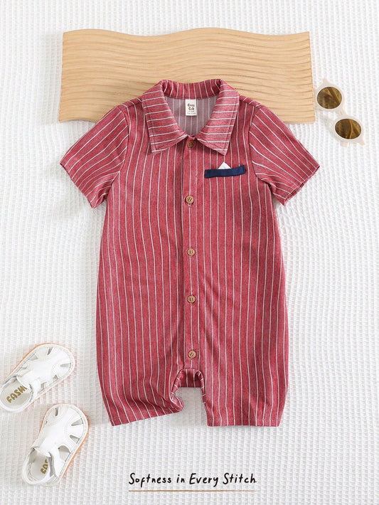 Cozy Pixies Baby Boy Bow Tie Collar Short Sleeve Romper & Shorts Set Burgundy