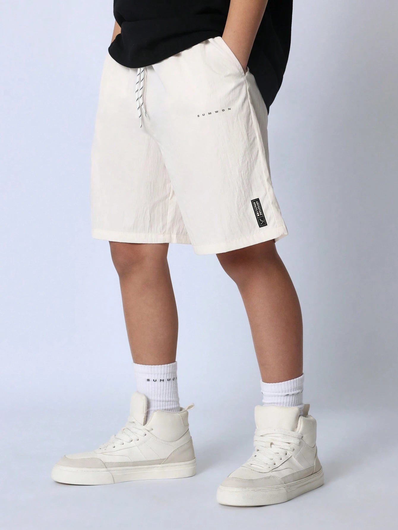 Tween Boys Comfy Long Fit Shorts With Small Print & Drawcords