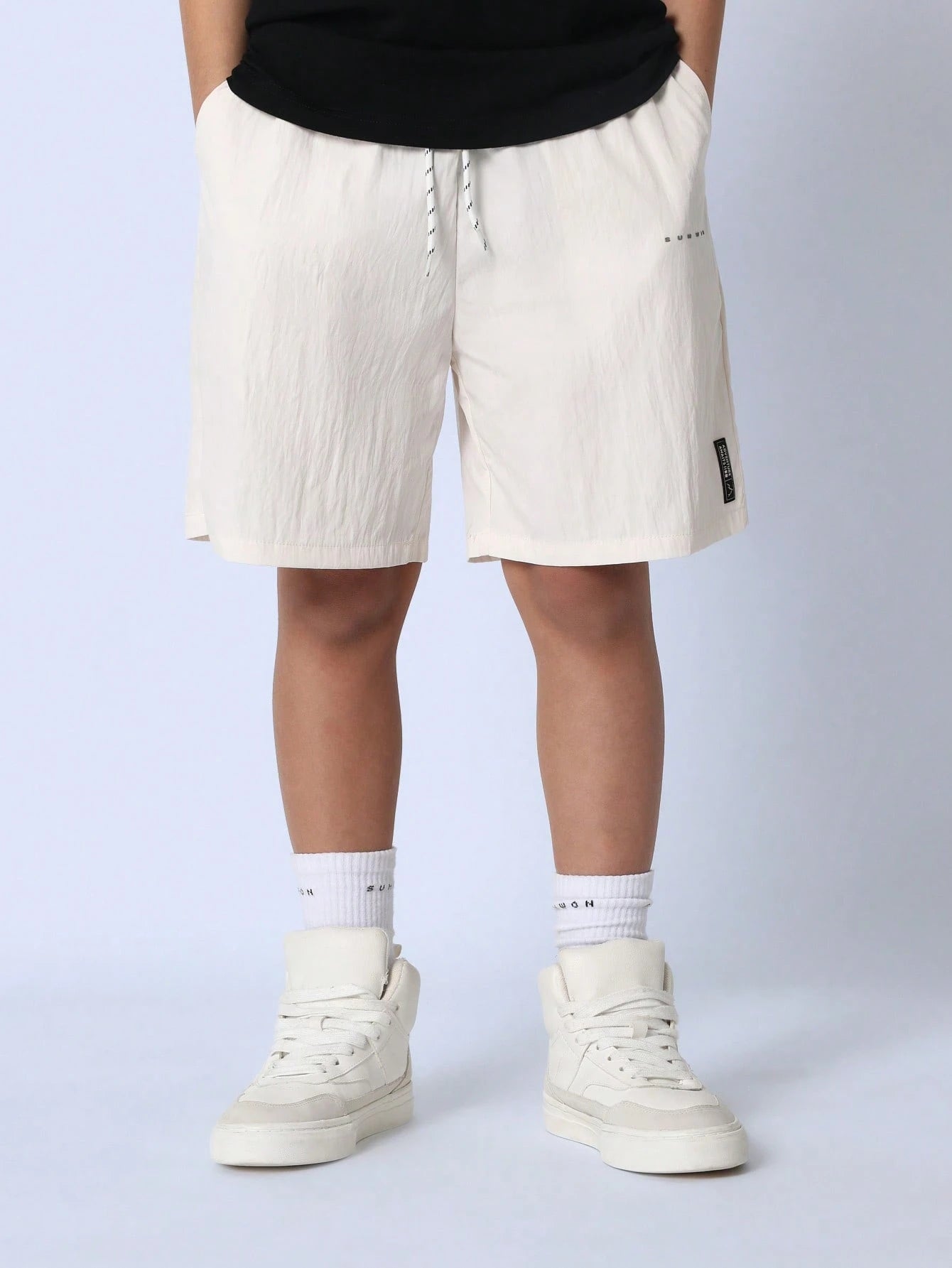 Tween Boys Comfy Long Fit Shorts With Small Print & Drawcords