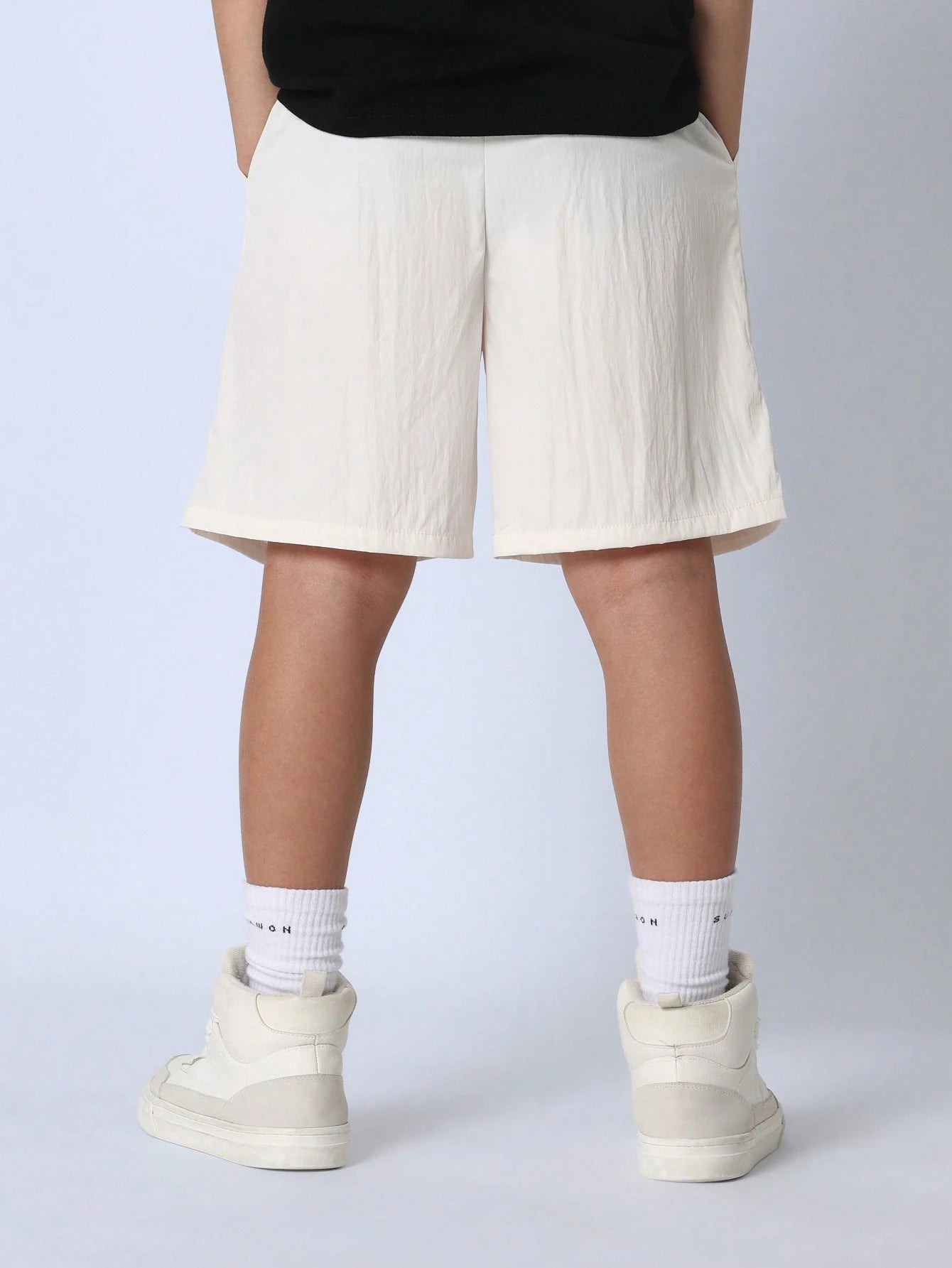 Tween Boys Comfy Long Fit Shorts With Small Print & Drawcords