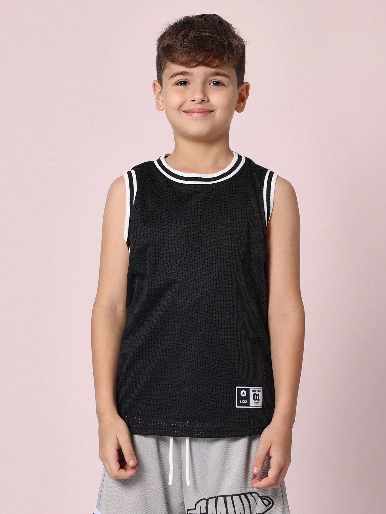 Tween Boys Everyday Play Mesh Tank Top With Branded Label Black