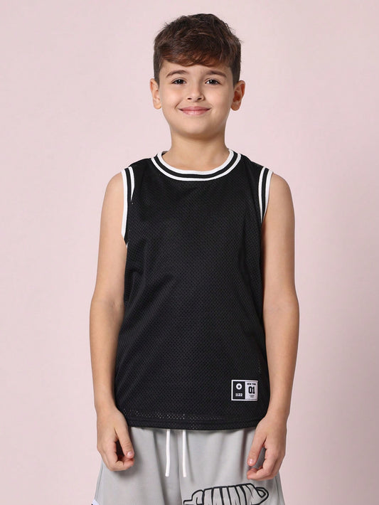Tween Boys Everyday Play Mesh Tank Top With Branded Label Black
