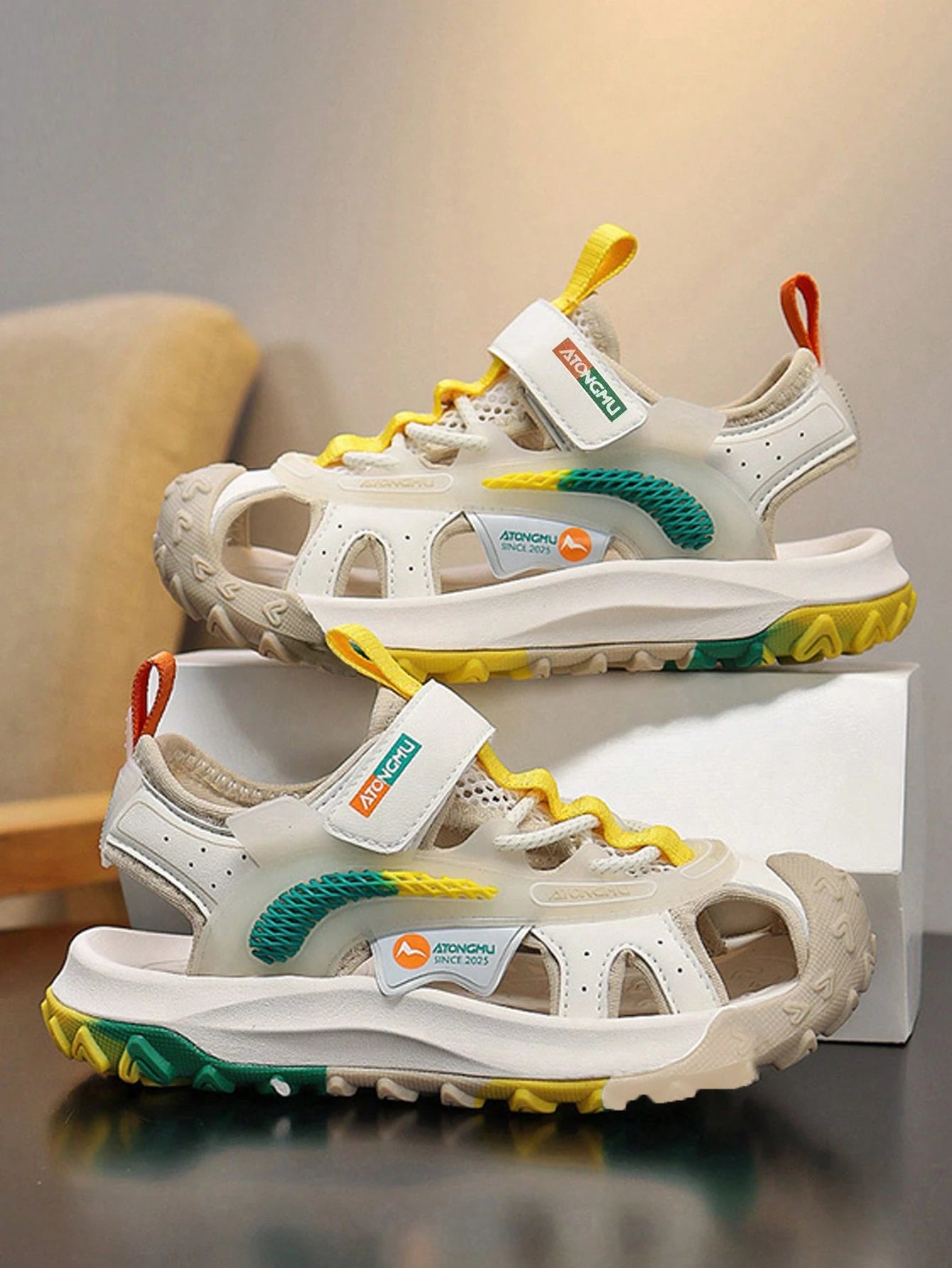 Children Boys' Outdoor Style Non-Slip Sports Sandals With Leather Mesh Design Multicolor 4