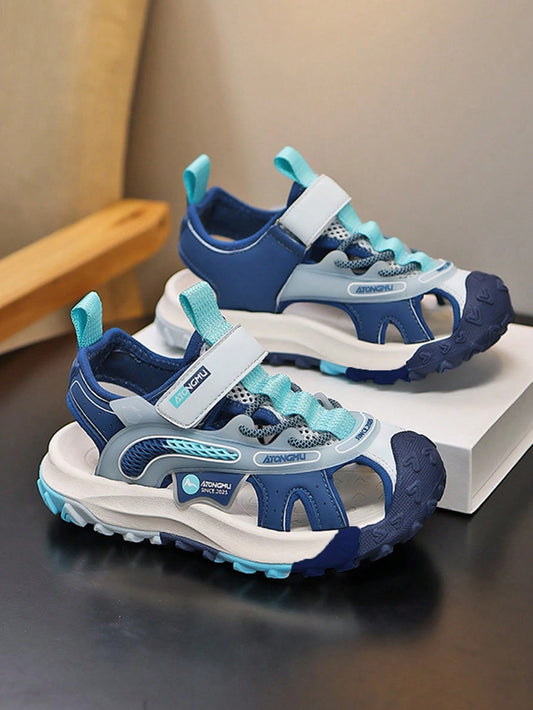 Children Boys' Outdoor Style Non-Slip Sports Sandals With Leather Mesh Design Multicolor