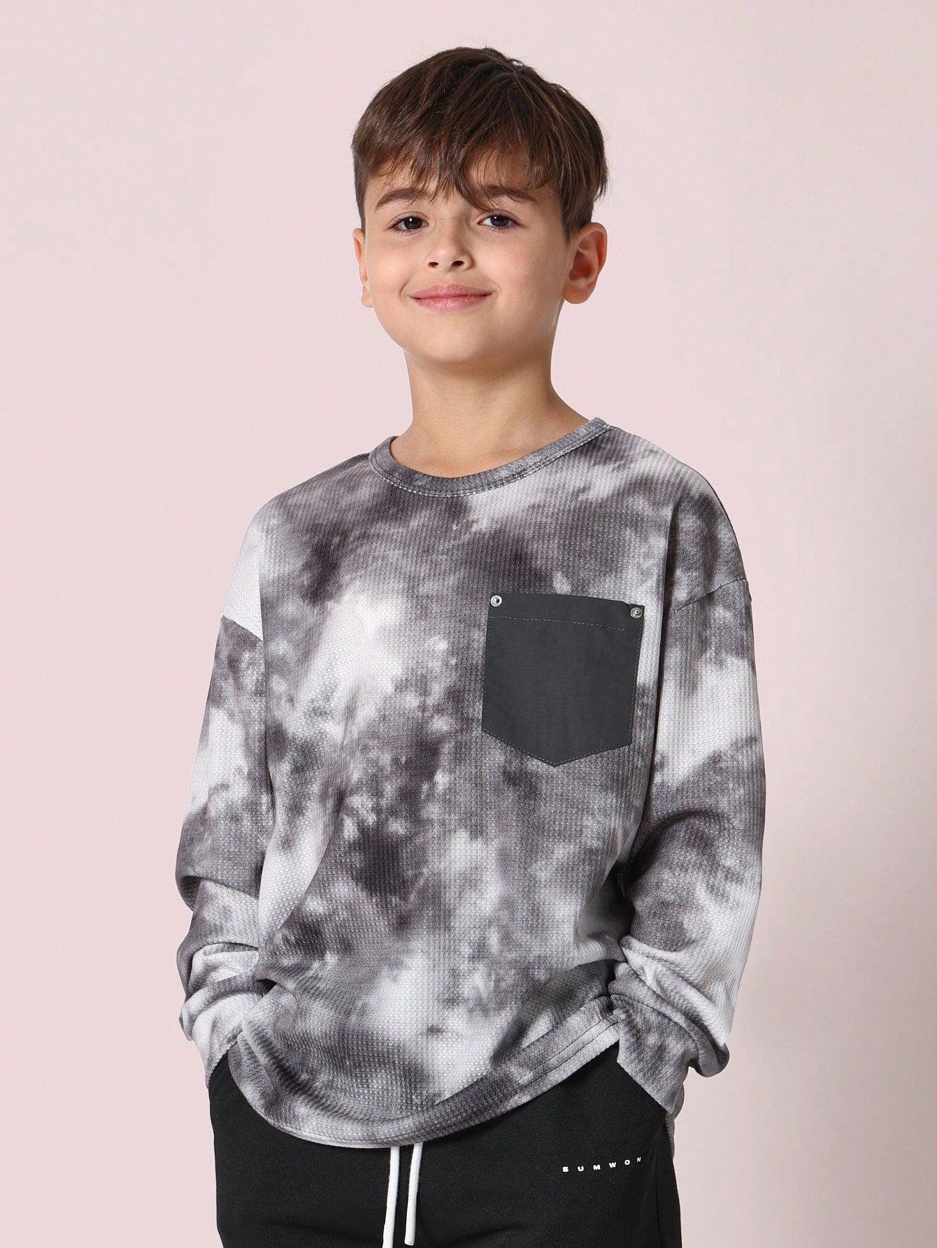Tween Boys Comfy Ls Printed Top Black