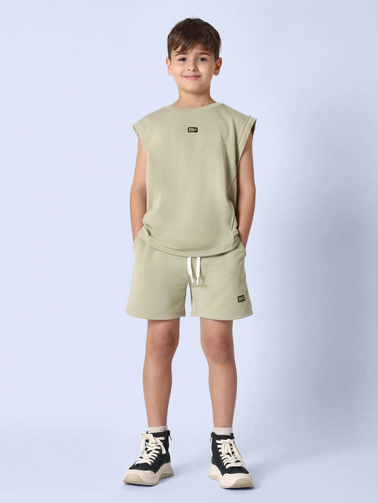 Tween Boys Comfy Tank Short Set Olive Green