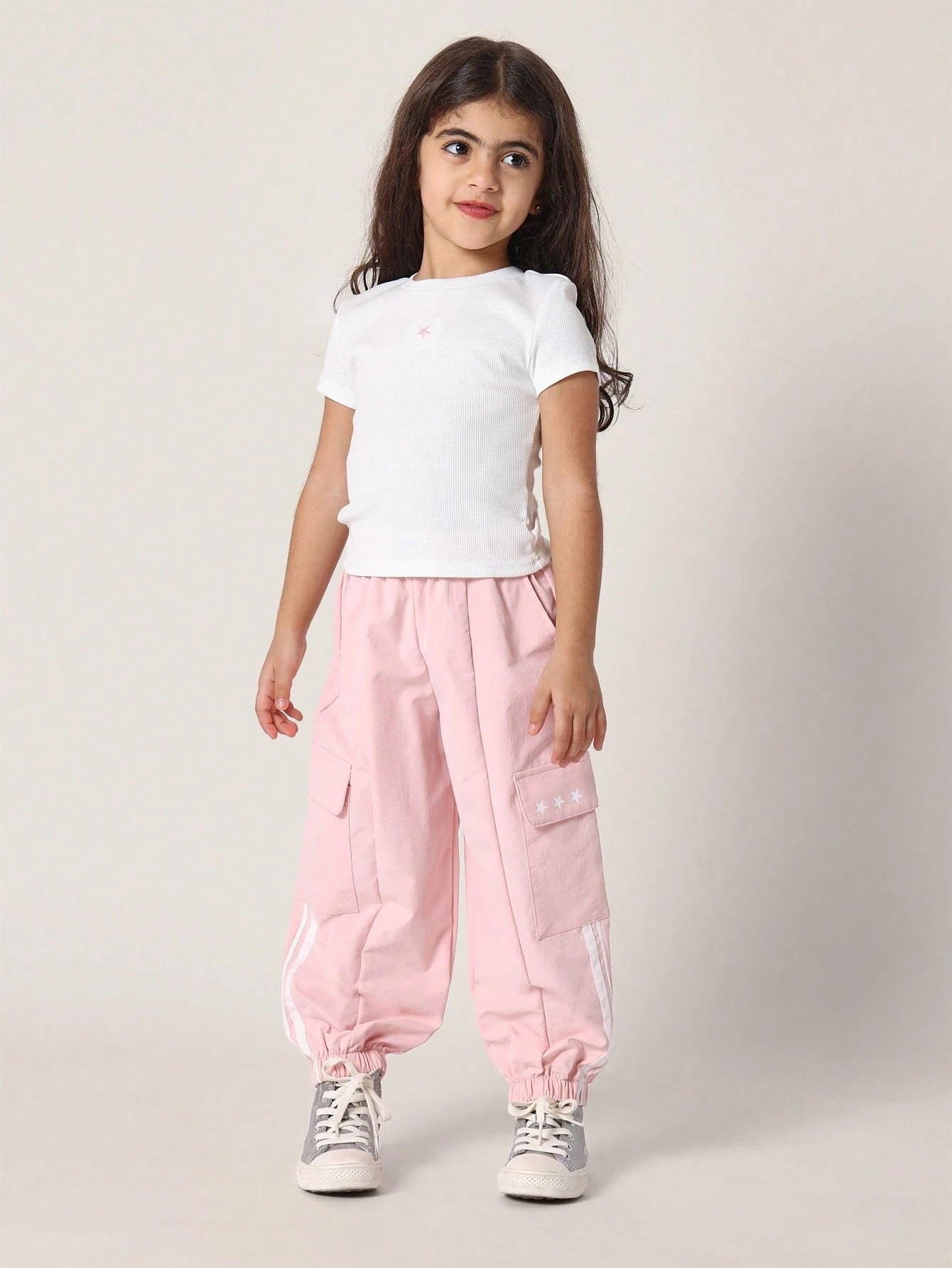 Young Girls Comfy Cargo Baby Tee Star Set Pink
