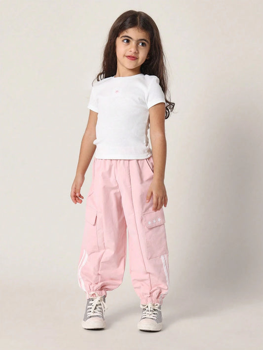 Young Girls Comfy Cargo Baby Tee Star Set Pink