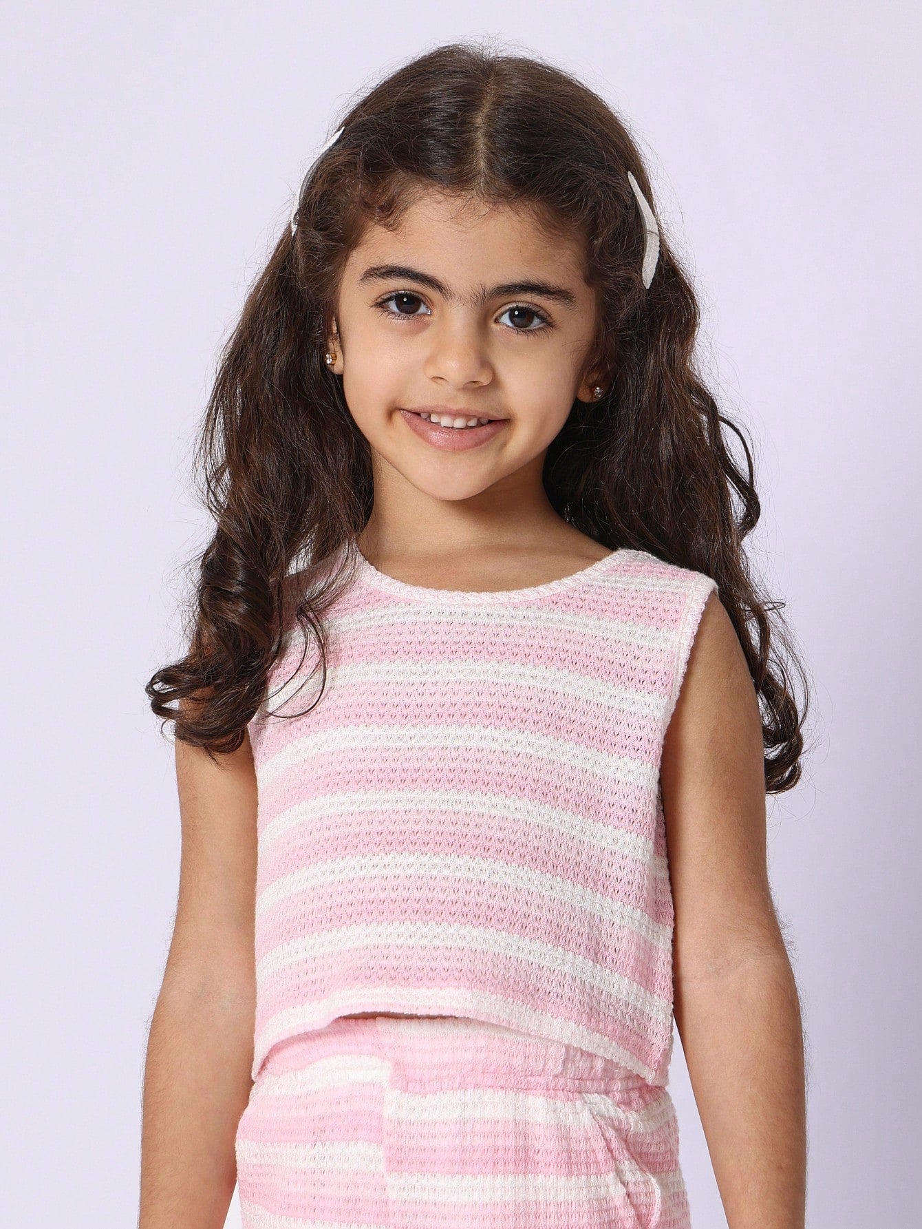 Young Girls Comfy Crop Fit Crochet Stripe Tank Top And Straight Fit Pant