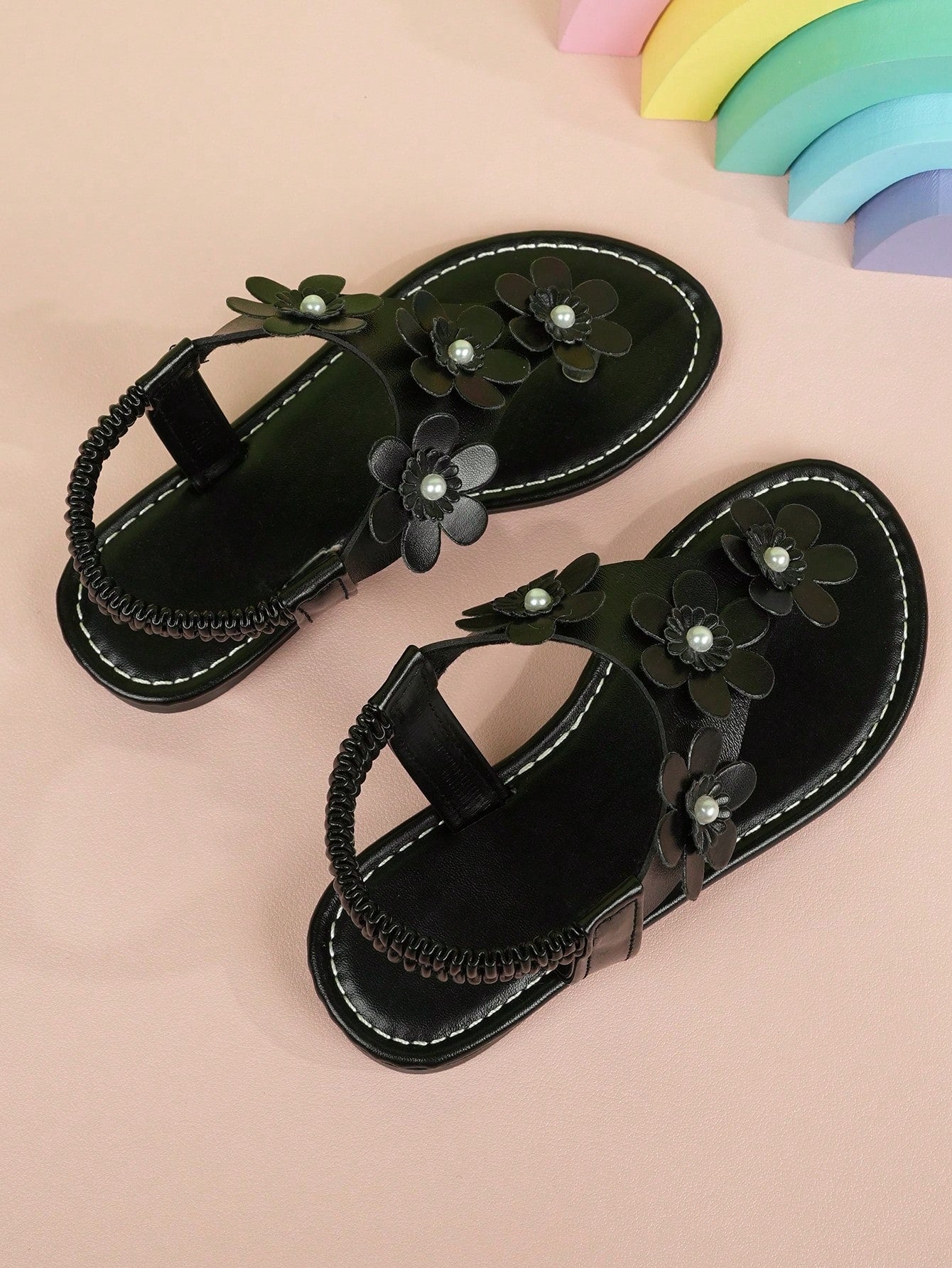 Girls' Sandals Summer New Handmade Bead Flower Design Round Toe Flat