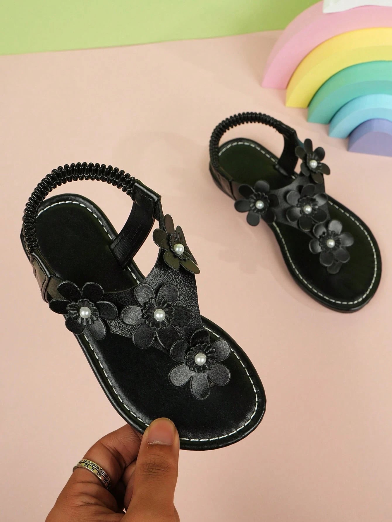 Girls' Sandals Summer New Handmade Bead Flower Design Round Toe Flat