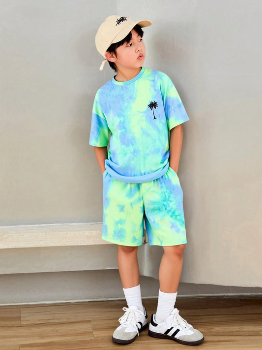 Tween Boy Tie-Dye Short Sleeve T-Shirt And Shorts Set White