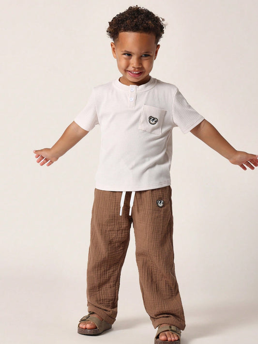 Young Boys Comfy Reg. Henley T Shrt Sets Khaki