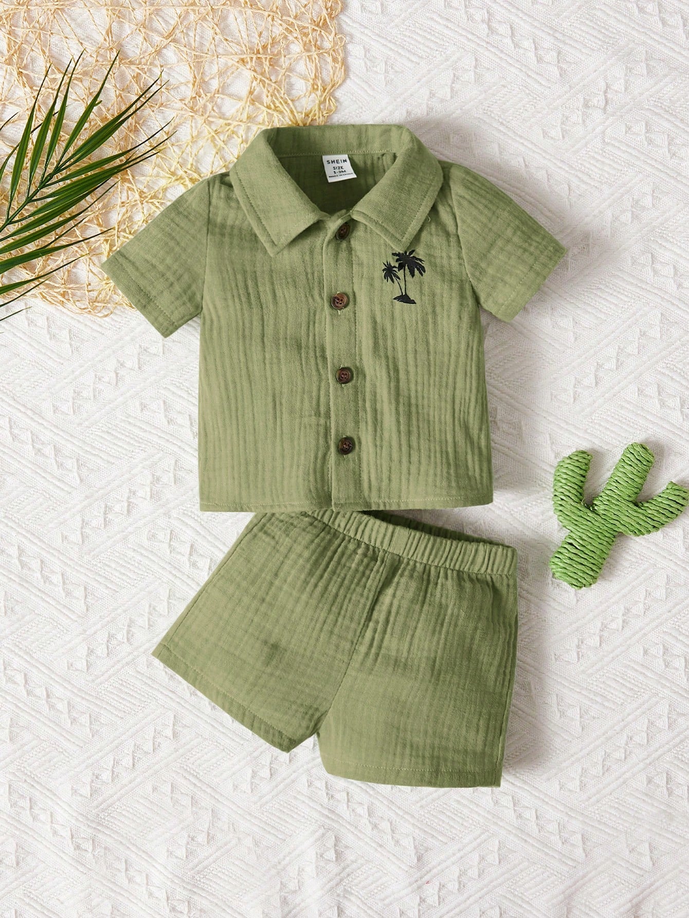 Baby Boy/Girl Casual Vacation Shirt And Shorts Set Army Green