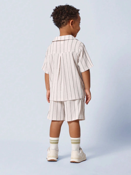 Young Boys Comfy Textured Stripe Shirt Set