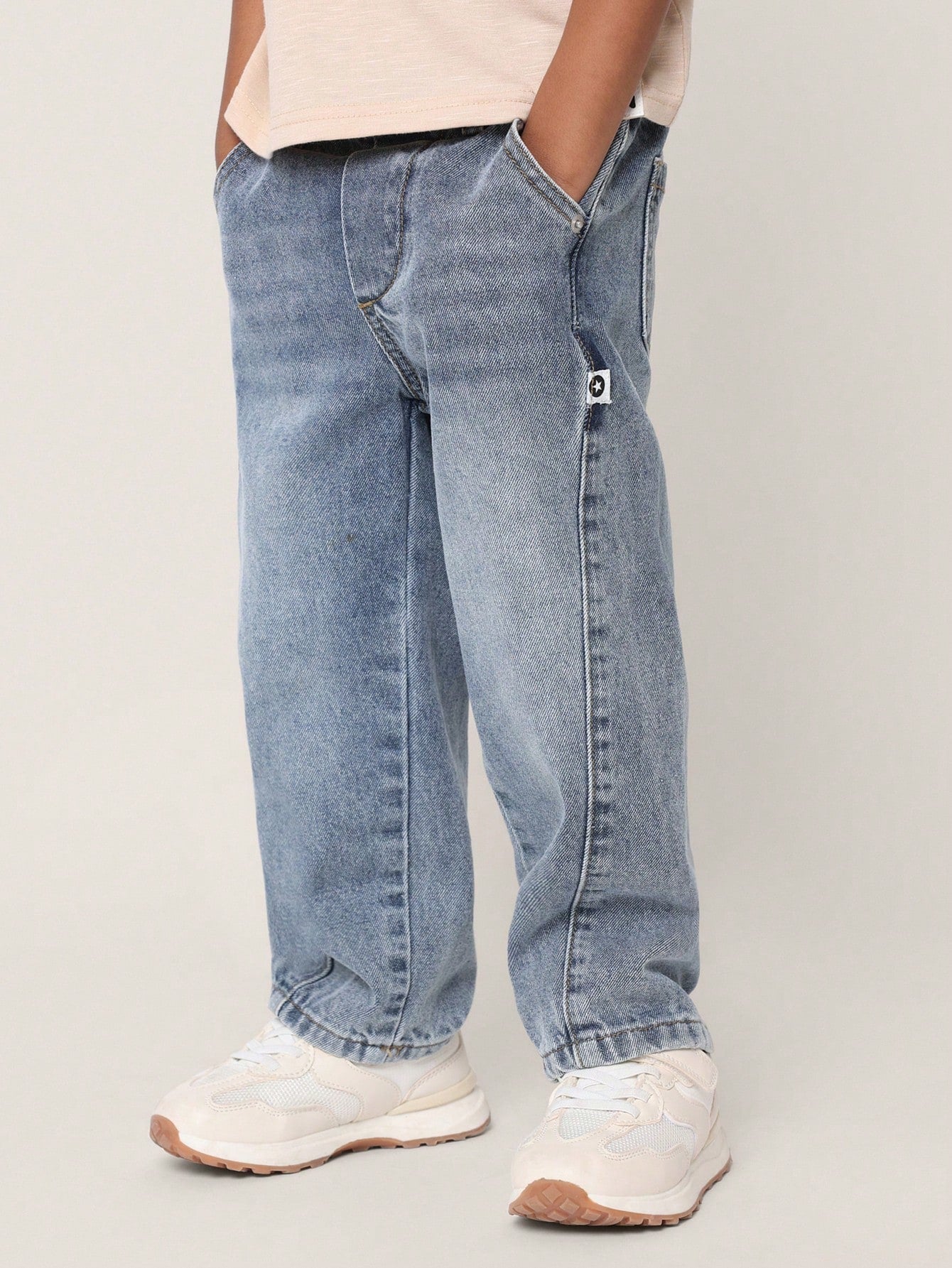 Young Boys Comfy Pull On Jeans With Seams Blue