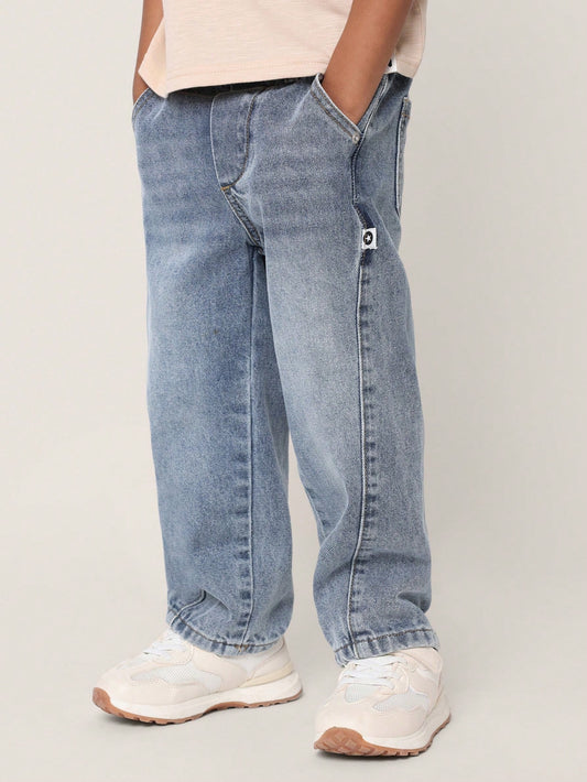 Young Boys Comfy Pull On Jeans With Seams Blue