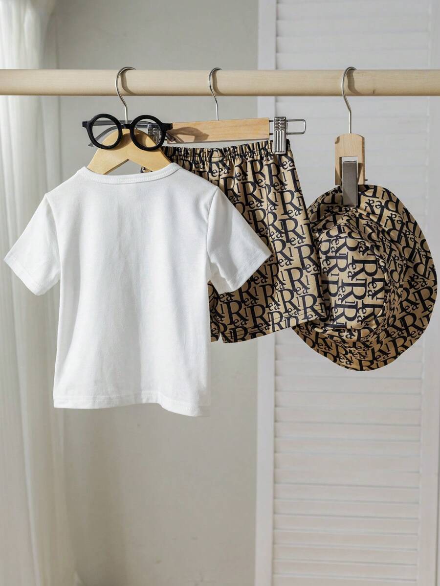 Baby Boy All-Over Print Knit T-Shirt, Shorts And Hat Set